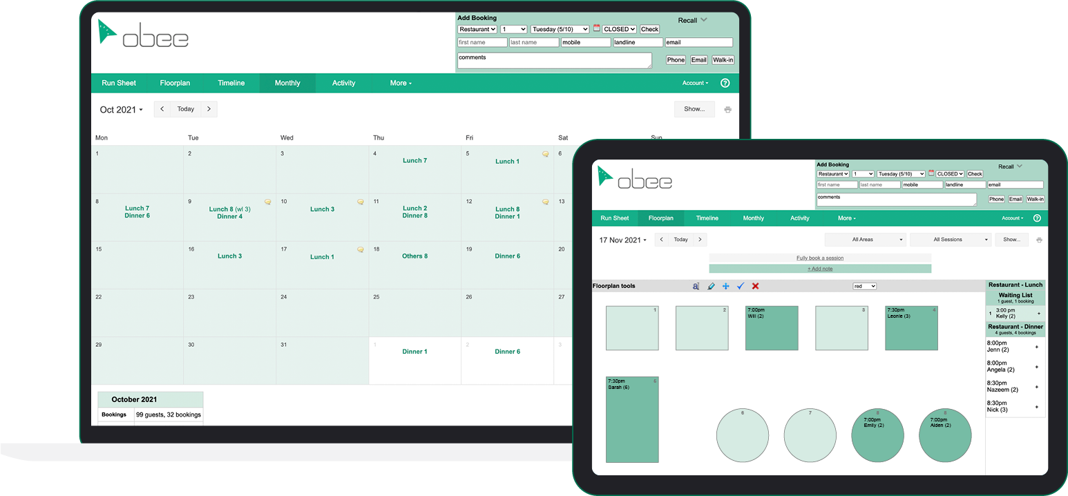 Obee Table Reservations App Restaurant Online Booking System